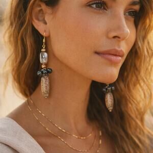 Shell Mother of Pearl and freshwater pearls Dangle Bohemian Statament Earrings